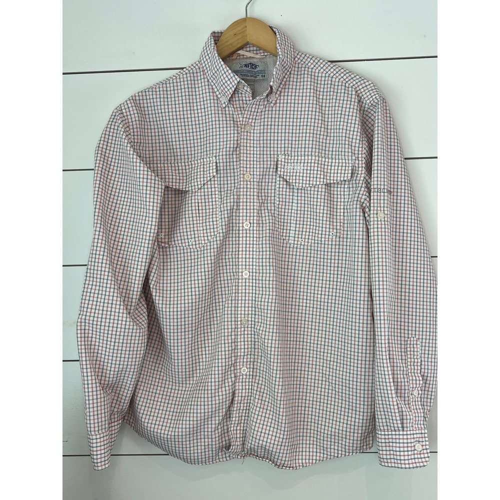AFTCO American Fishing Tackle Co Plaid Long Sleeve Fishing Shirt Mens Medium